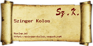 Szinger Kolos névjegykártya